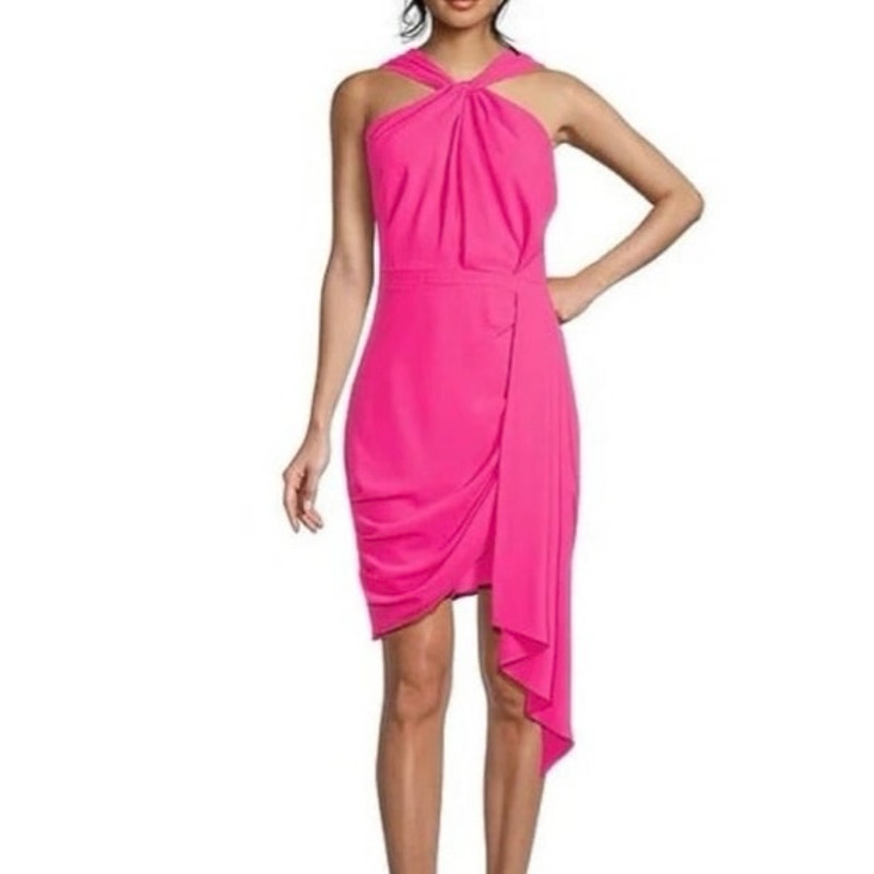Belle By Badgley Mischka Poppy Twist Front Sheath Dress Fuchsia/Hot Pink Size 6